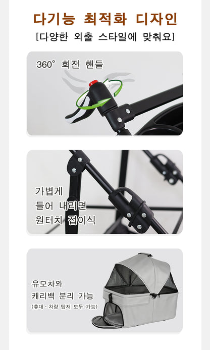 Foldable 2-in-1 Pet Stroller & Detachable Carrier - 15 kg Capacity