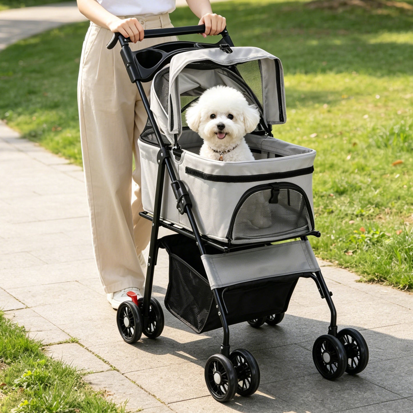 Foldable 2-in-1 Pet Stroller & Detachable Carrier - 15 kg Capacity