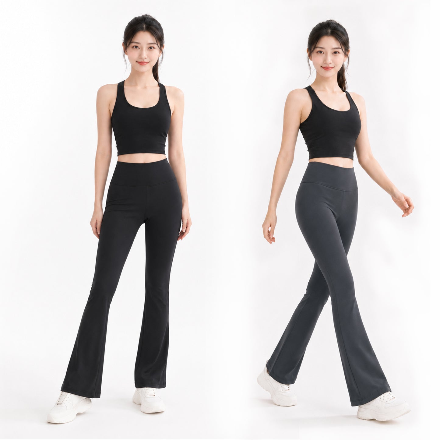 Women's High-Waist Flared Yoga Pants - Black