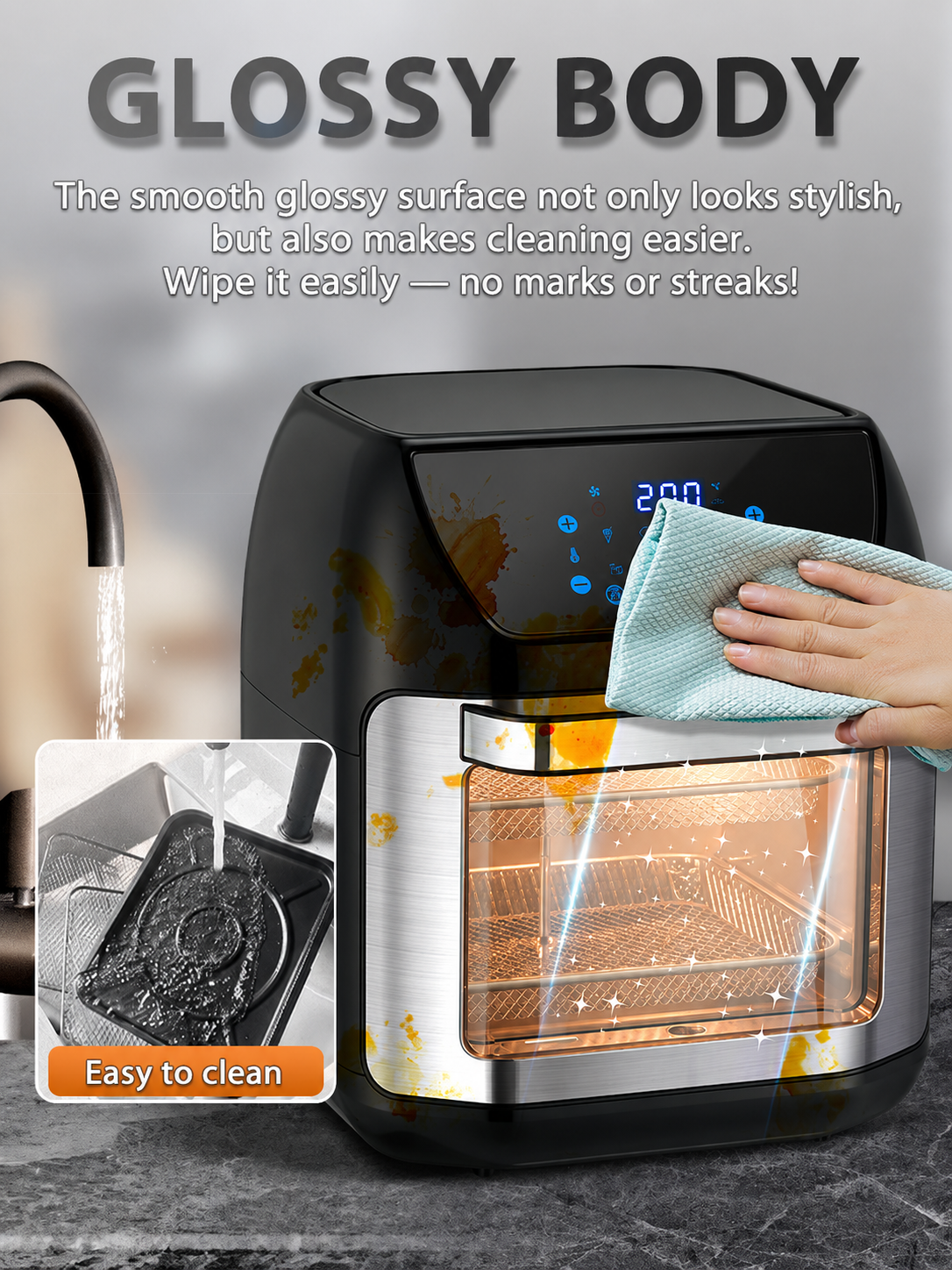 Electric air fryer, Xiaomi, new version with 2 heating elements, 2100 W, 11 L, touch display, black