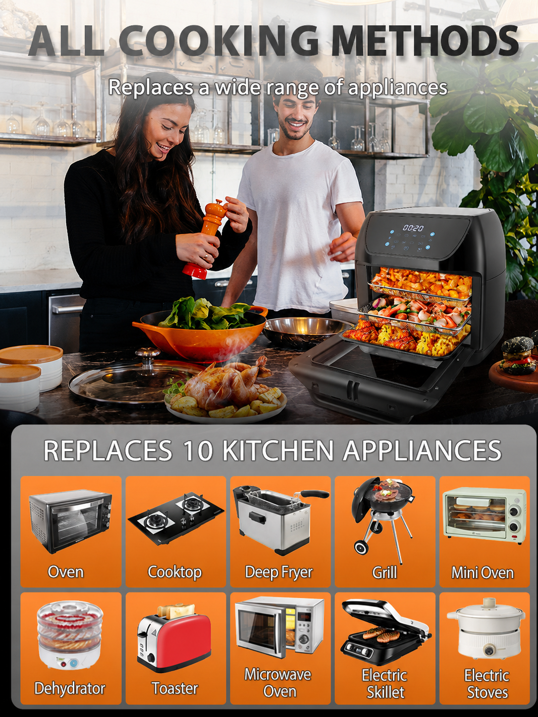 Electric air fryer, Xiaomi, new version with 2 heating elements, 2100 W, 11 L, touch display, black