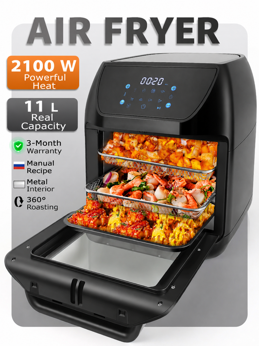 Electric air fryer, Xiaomi, new version with 2 heating elements, 2100 W, 11 L, touch display, black