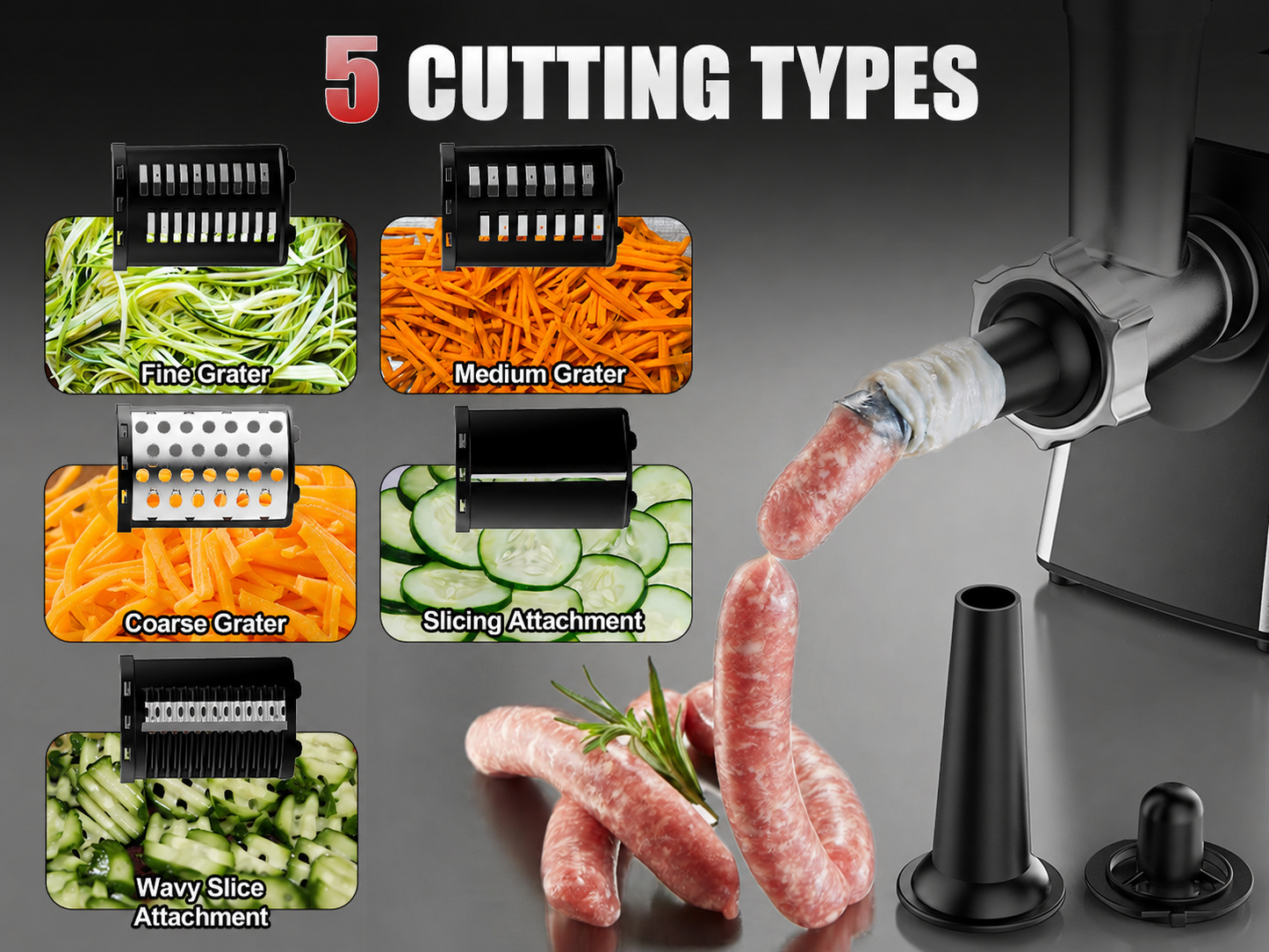 2-in-1 600W Meat Grinder with Slicer Attachments