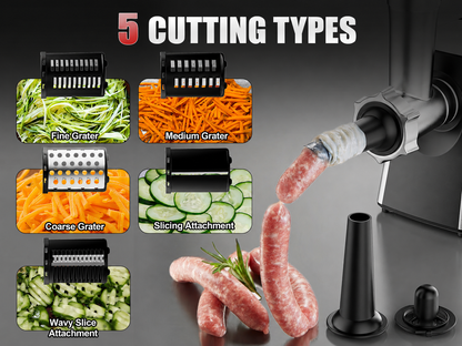 2-in-1 600W Meat Grinder with Slicer Attachments
