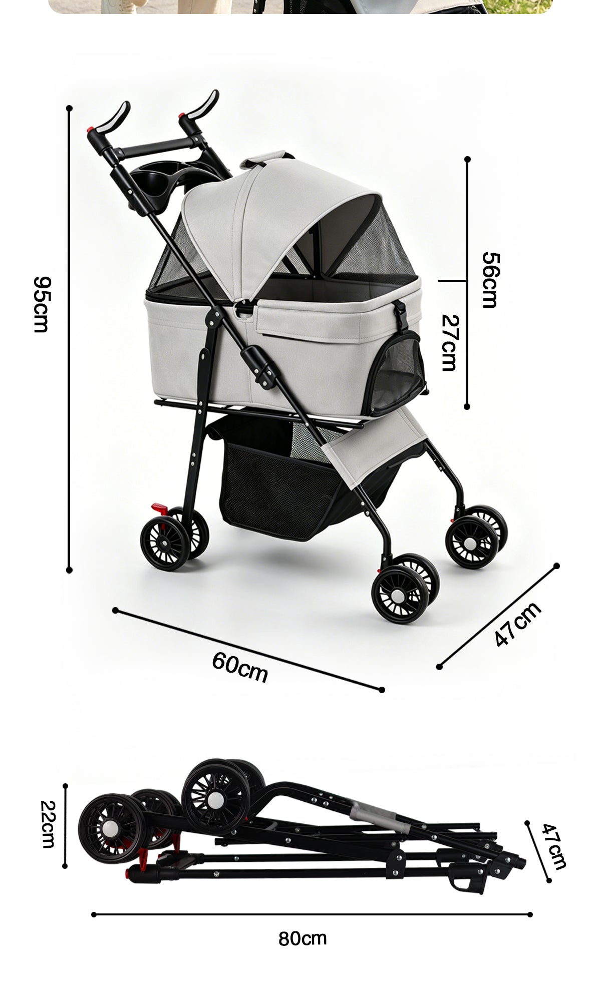 Foldable 2-in-1 Pet Stroller & Detachable Carrier - 15 kg Capacity