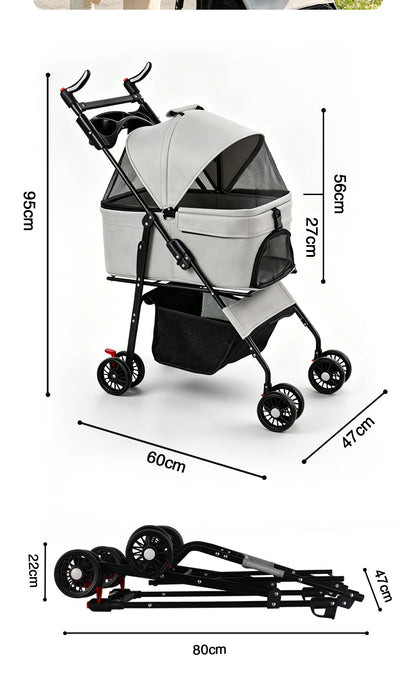 Foldable 2-in-1 Pet Stroller & Detachable Carrier - 15 kg Capacity