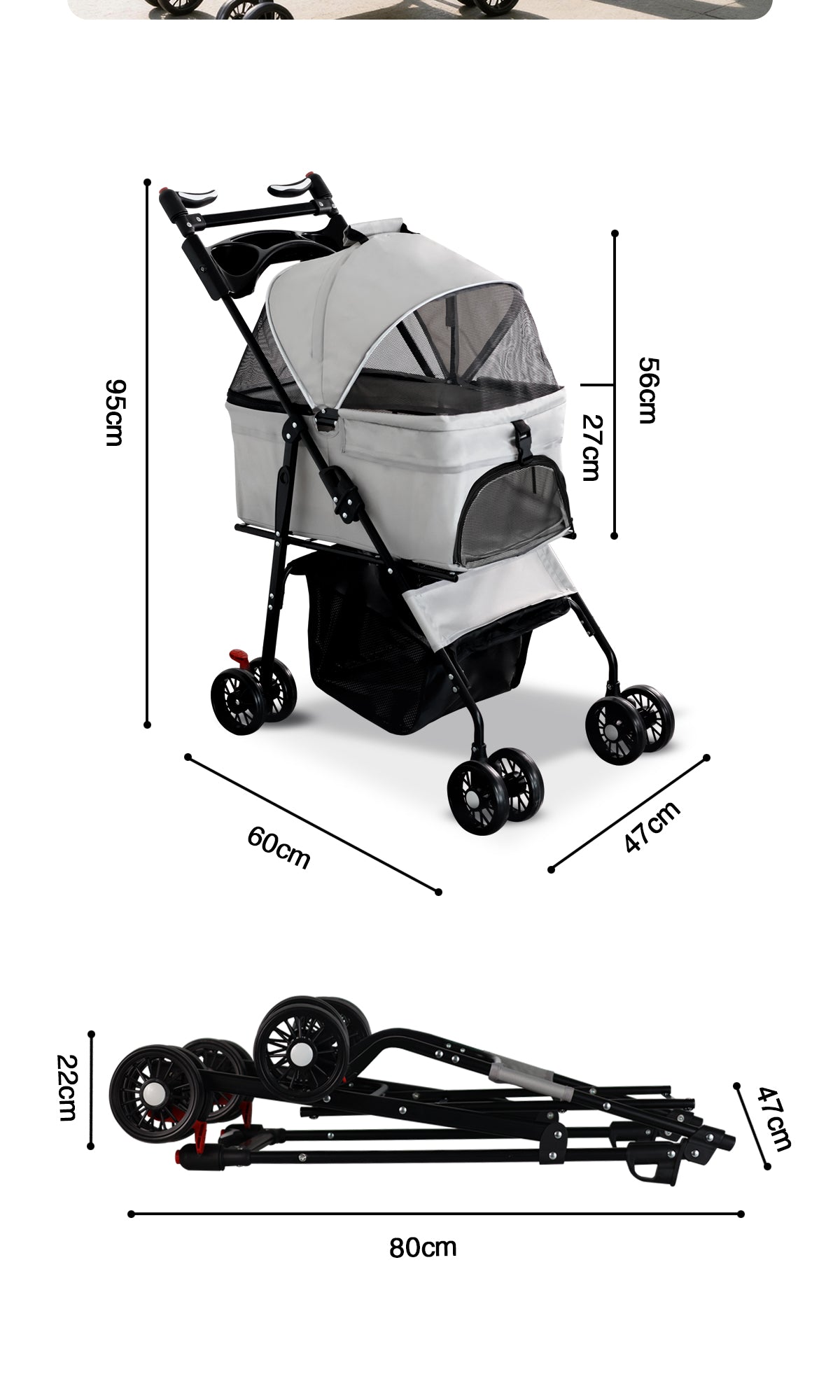 Foldable 2-in-1 Pet Stroller & Detachable Carrier - 15 kg Capacity