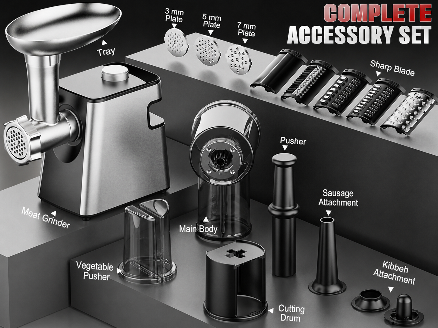 2-in-1 600W Meat Grinder with Slicer Attachments