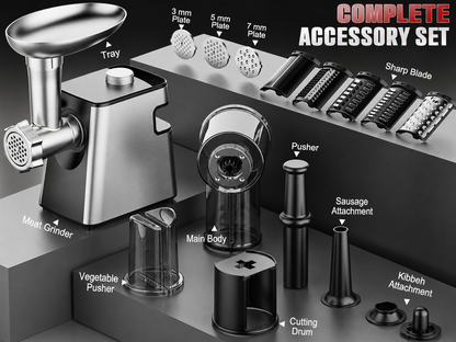 2-in-1 600W Meat Grinder with Slicer Attachments