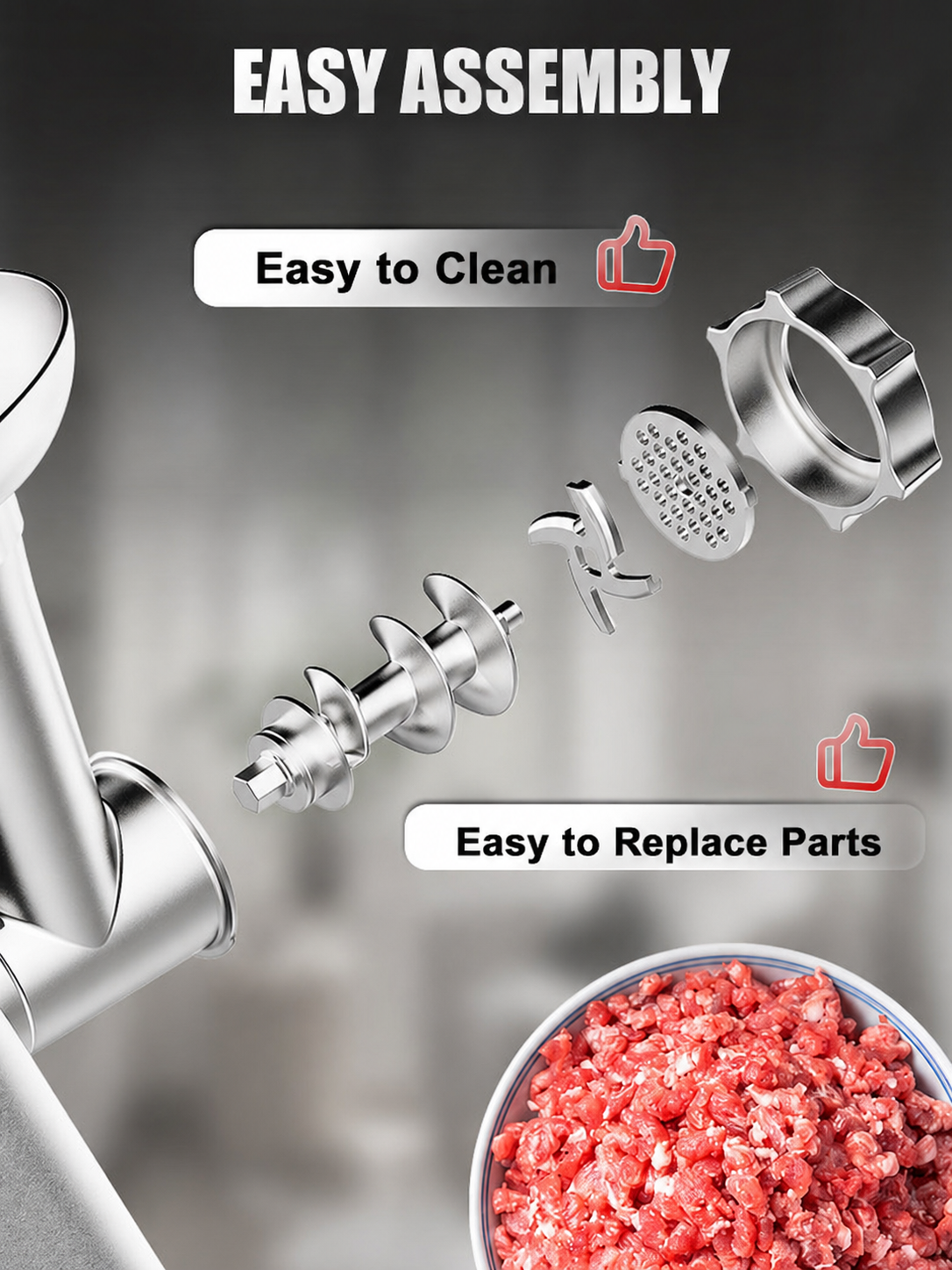 2-in-1 600W Meat Grinder with Slicer Attachments