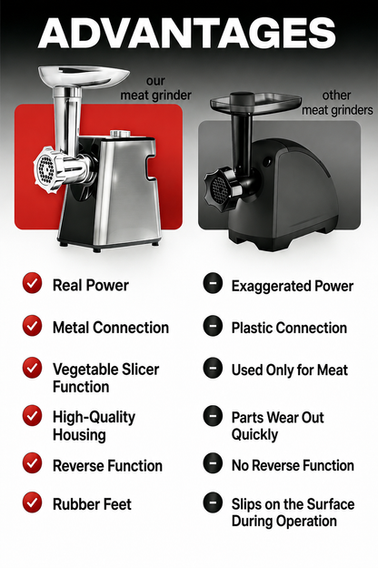 2-in-1 600W Meat Grinder with Slicer Attachments