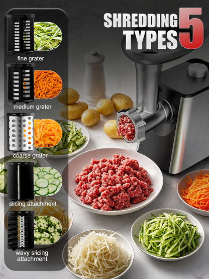 2-in-1 600W Meat Grinder with Slicer Attachments