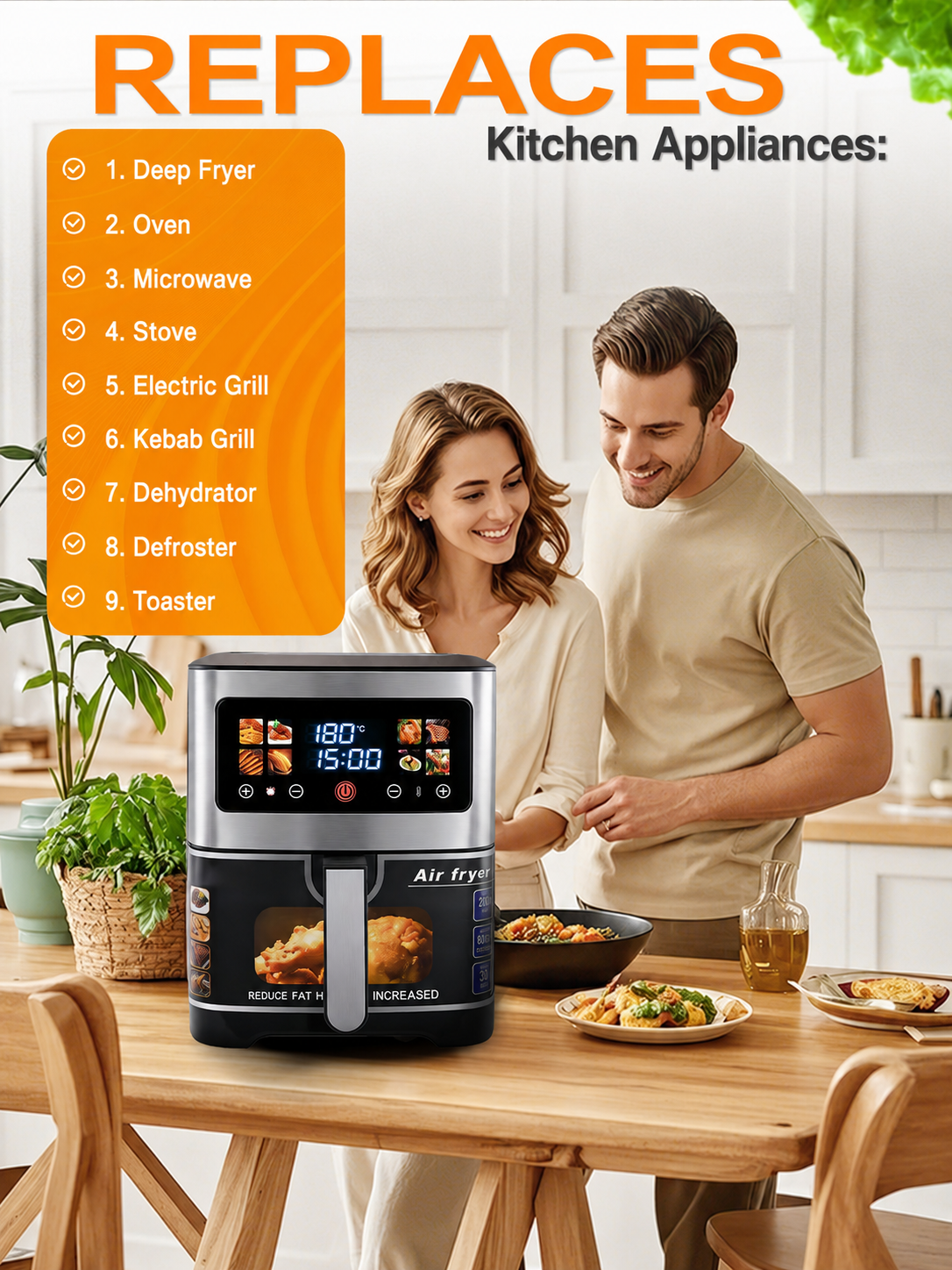 7L 2100W Air Fryer with 8 Automatic Programs