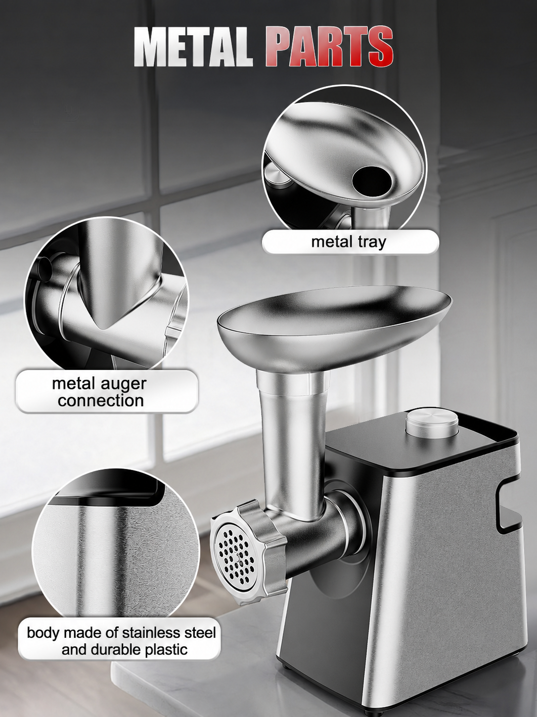 2-in-1 600W Meat Grinder with Slicer Attachments
