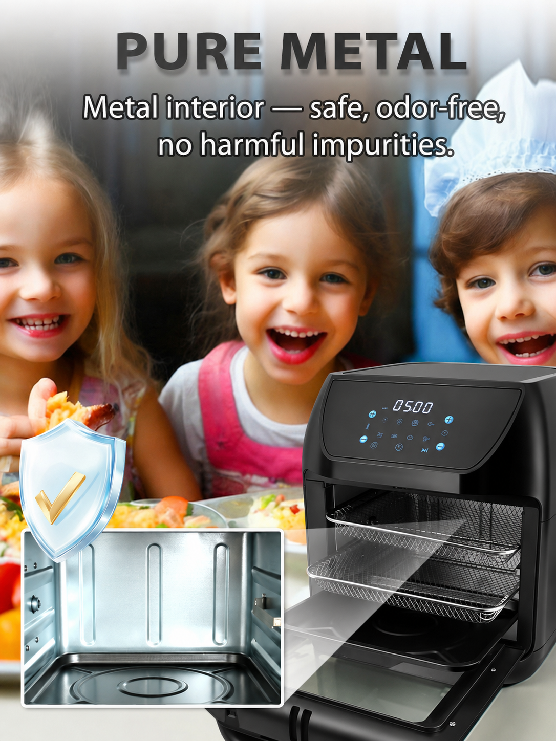Electric air fryer, Xiaomi, new version with 2 heating elements, 2100 W, 11 L, touch display, black