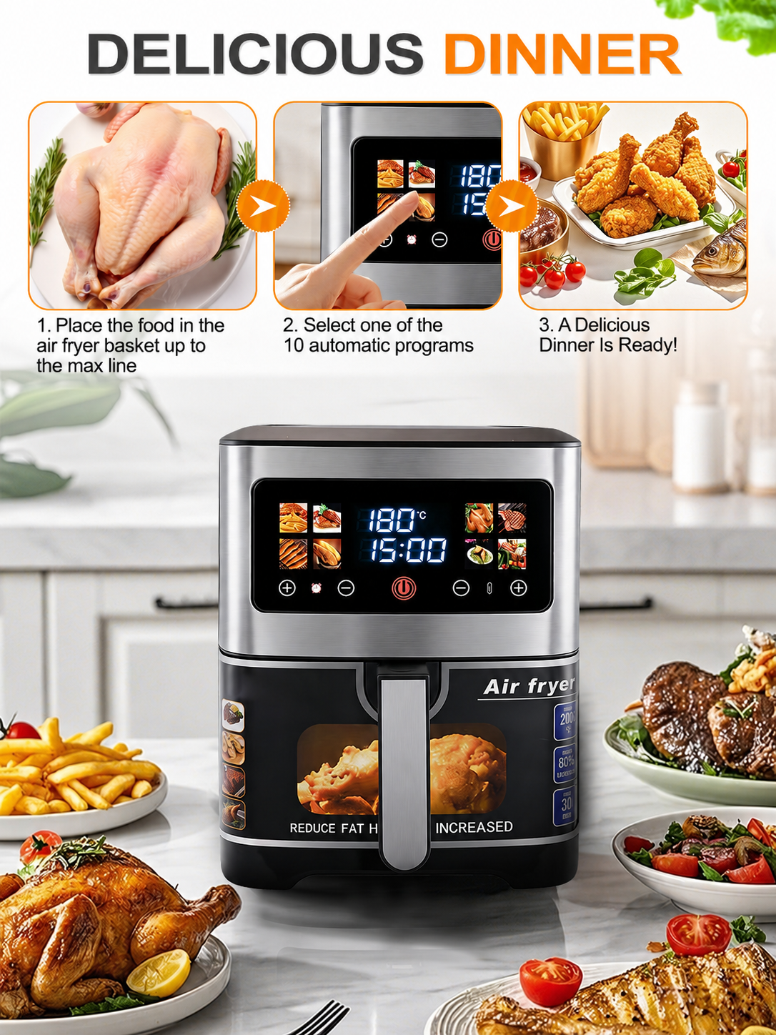 7L 2100W Air Fryer with 8 Automatic Programs