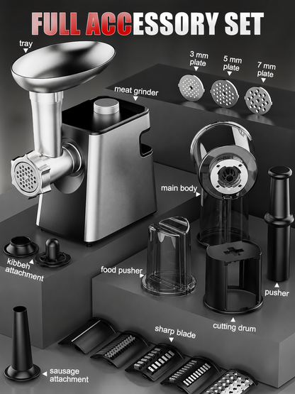 2-in-1 600W Meat Grinder with Slicer Attachments