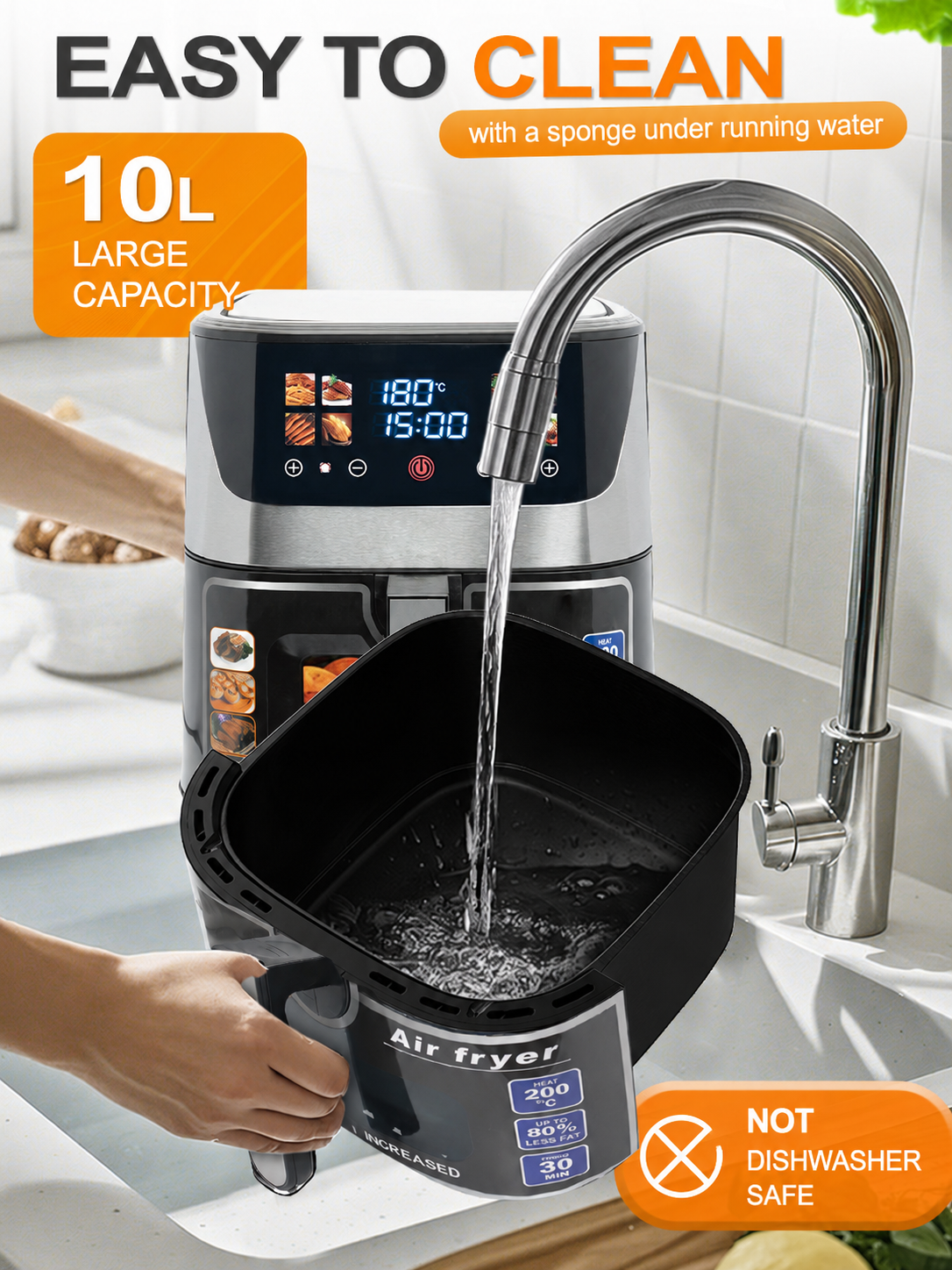 10L 2100W Air Fryer with Touch Screen and 8 Programs