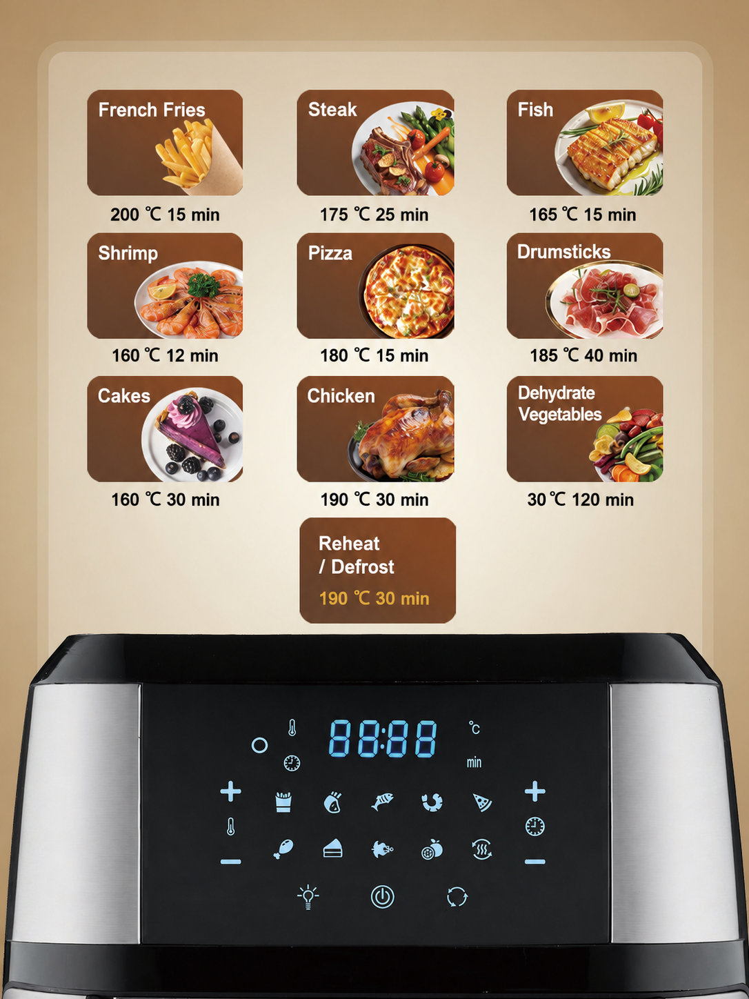 10L Electric Air Fryer Oven, 2100W Digital Touch Screen Air Fryer with Large Viewing Window