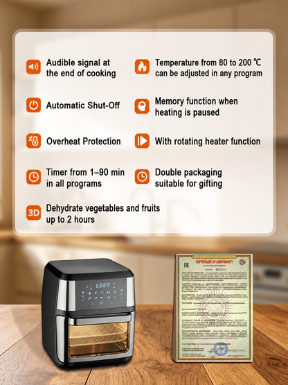 10L Electric Air Fryer Oven, 2100W Digital Touch Screen Air Fryer with Large Viewing Window
