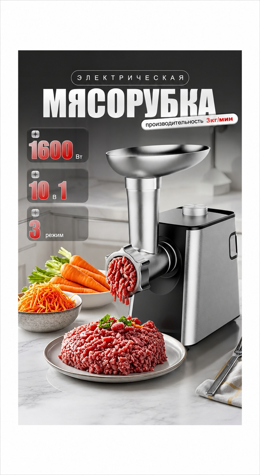 2-in-1 600W Meat Grinder with Slicer Attachments